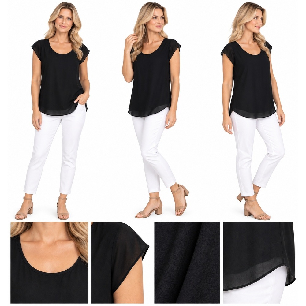 Banana Republic Easy T Shirt M Black Scoop Neck Cap Sleeve Draped Minimalist